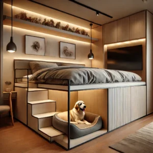 bed with pet bed